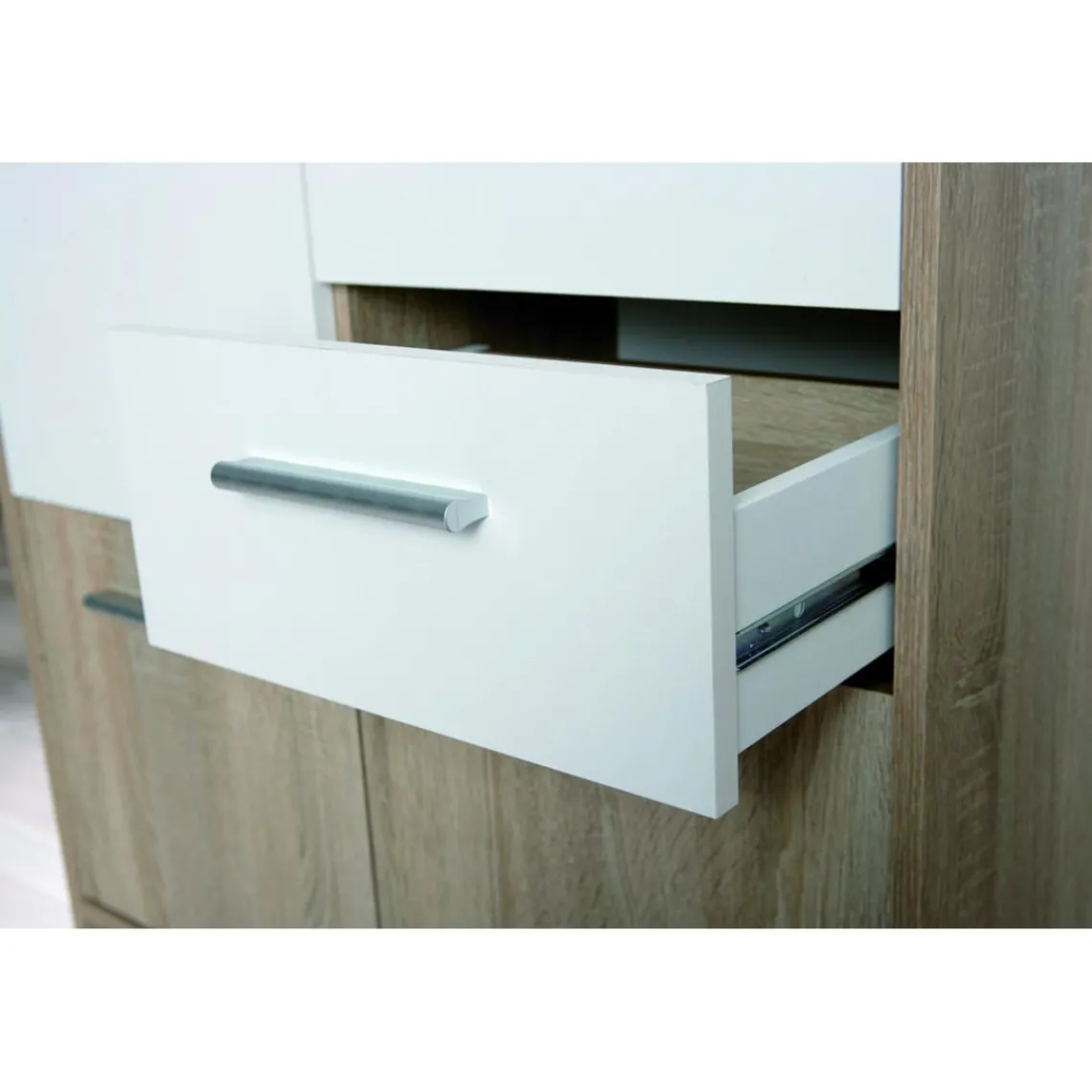 3S. x Home Bahut 5 rangements Bois 77x30 cm Blanc et Naturel VENEZIA Outlet