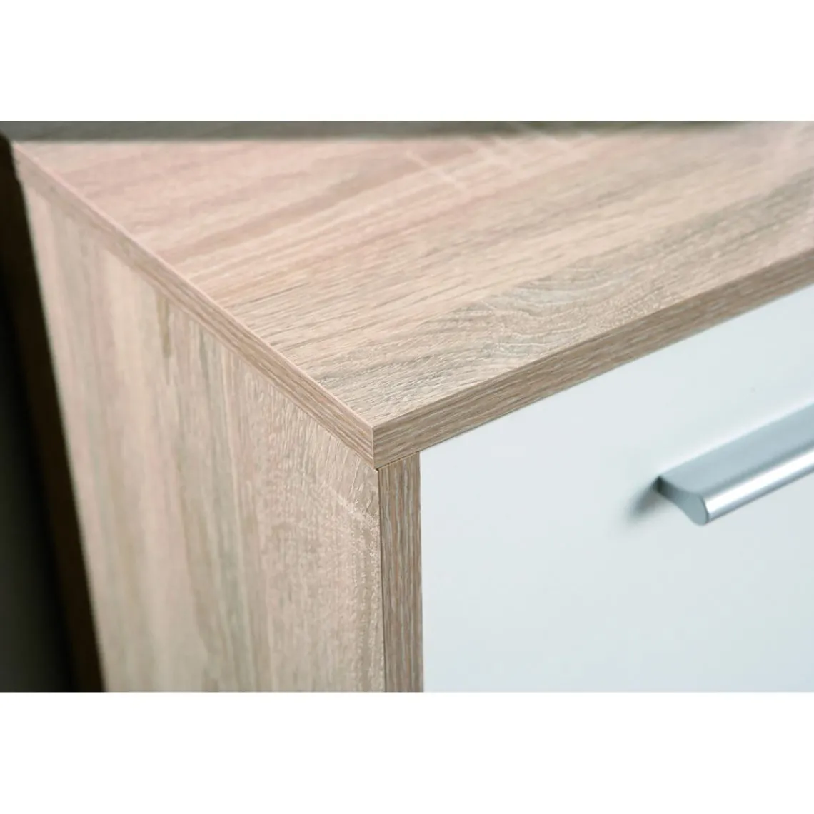 3S. x Home Bahut 5 rangements Bois 77x30 cm Blanc et Naturel VENEZIA Outlet