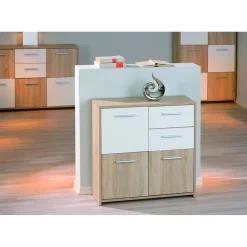 3S. x Home Bahut 5 rangements Bois 77x30 cm Blanc et Naturel VENEZIA Outlet