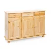 3S. x Home Bahut Bas 3 portes 3 tiroirs Pin massif vernis naturel PASTALE Hot