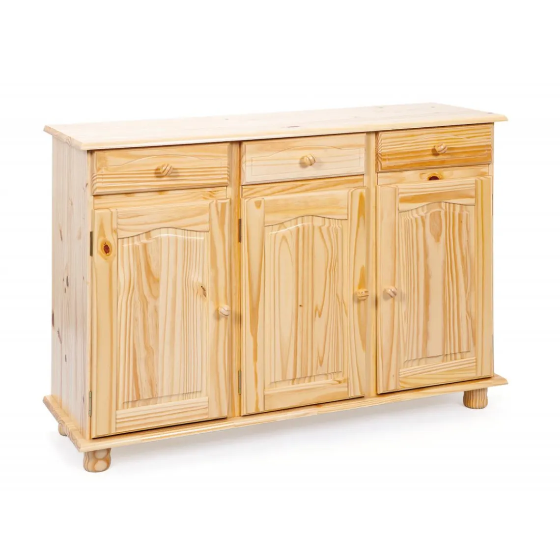 3S. x Home Bahut Bas 3 portes 3 tiroirs Pin massif vernis naturel PASTALE Hot