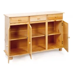 3S. x Home Bahut Bas 3 portes 3 tiroirs Pin massif vernis naturel PASTALE Hot
