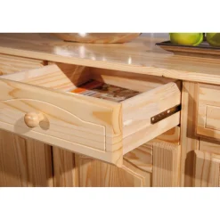 3S. x Home Bahut Bas 3 portes 3 tiroirs Pin massif vernis naturel PASTALE Hot