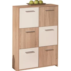 3S. x Home Bahut de 6 casiers de rangement en bois 77x30 cm Blanc et Naturel GONDOLA Clearance