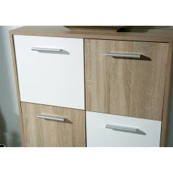 3S. x Home Bahut de 6 casiers de rangement en bois 77x30 cm Blanc et Naturel GONDOLA Clearance