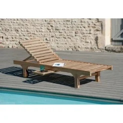 Macabane Bain de soleil avec roulettes en bois Teck Sale