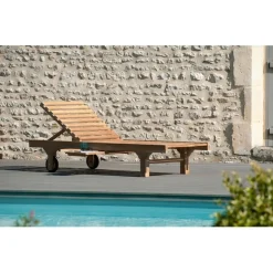 Macabane Bain de soleil avec roulettes en bois Teck Sale