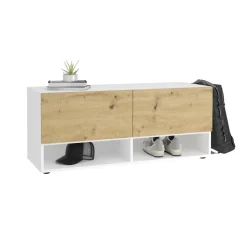 3S. x Home Banc à chaussures 2 portes BELM 9 blanc et naturel Clearance