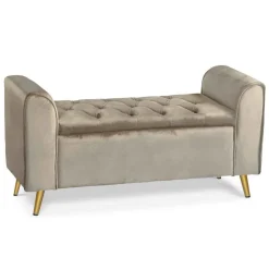 3S. x Home Banc Coffre MINNIE Velours Taupe Pieds Or Discount