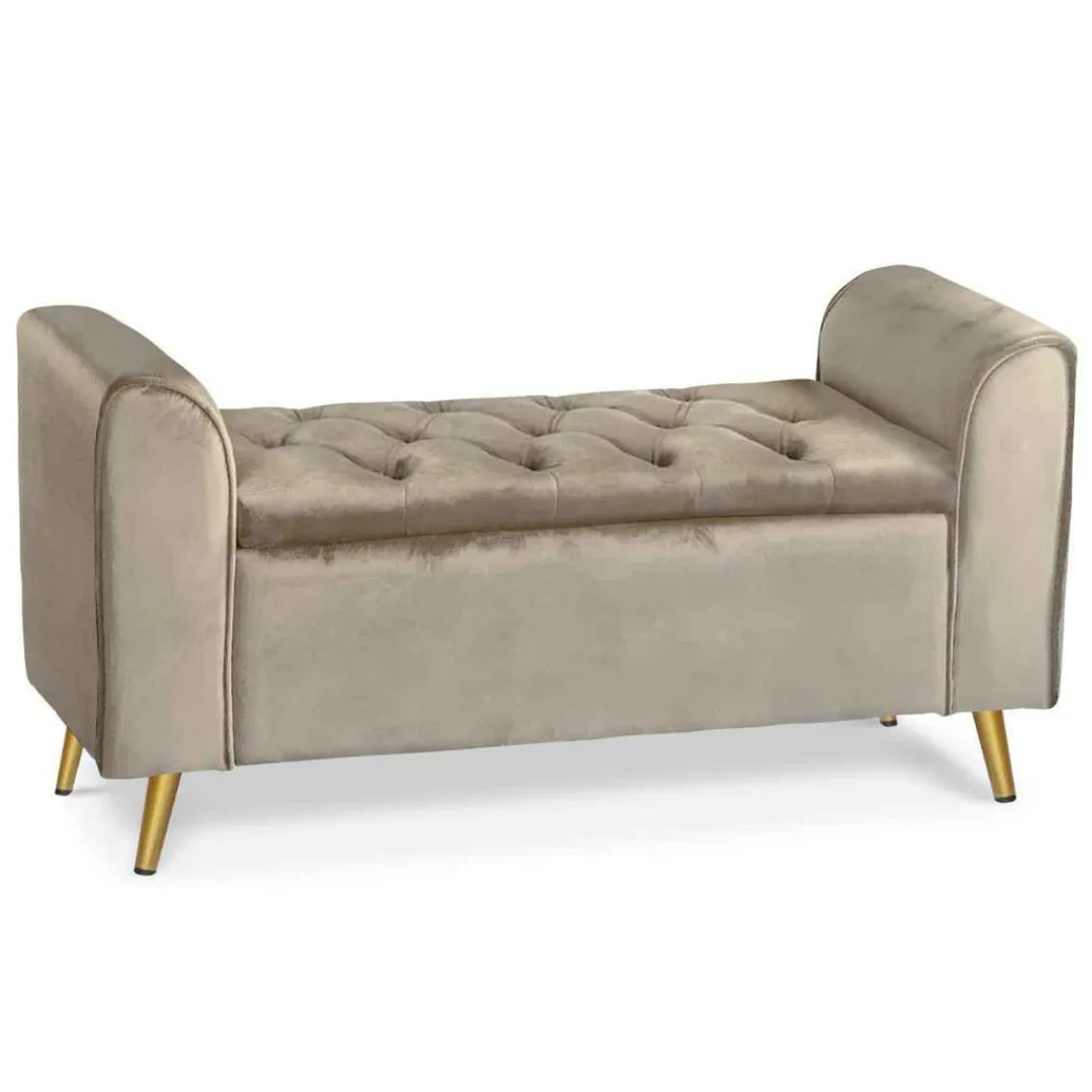 3S. x Home Banc Coffre MINNIE Velours Taupe Pieds Or Discount