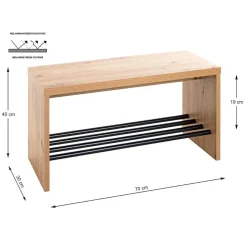 3S. x Home Banc de rangement chaussure en MDF décor chêne et pose chaussures en tube d'acier noir Discount