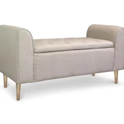 3S. x Home Banquette Coffre Design Tissu DYLAN Beige Outlet
