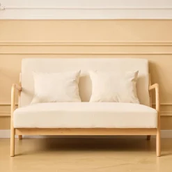 3S. x Home Banquette-banc OHAMA au style scandinaveen hévéa et velours beige Certifiée FSC Best