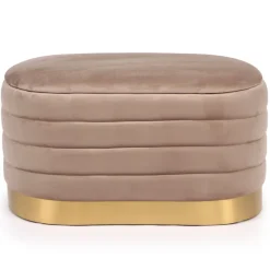 3S. x Home Banquette-coffre moderne matelassée avec base dorée Philae Velours Taupe Discount