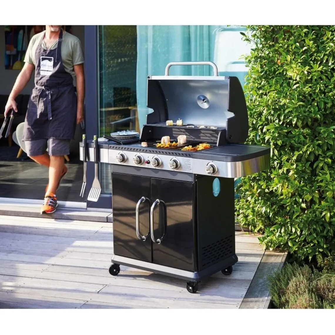 Cook'In Garden Barbecue gaz FIDGI 4 Brûleurs, réchaud latéral et desserte Outlet