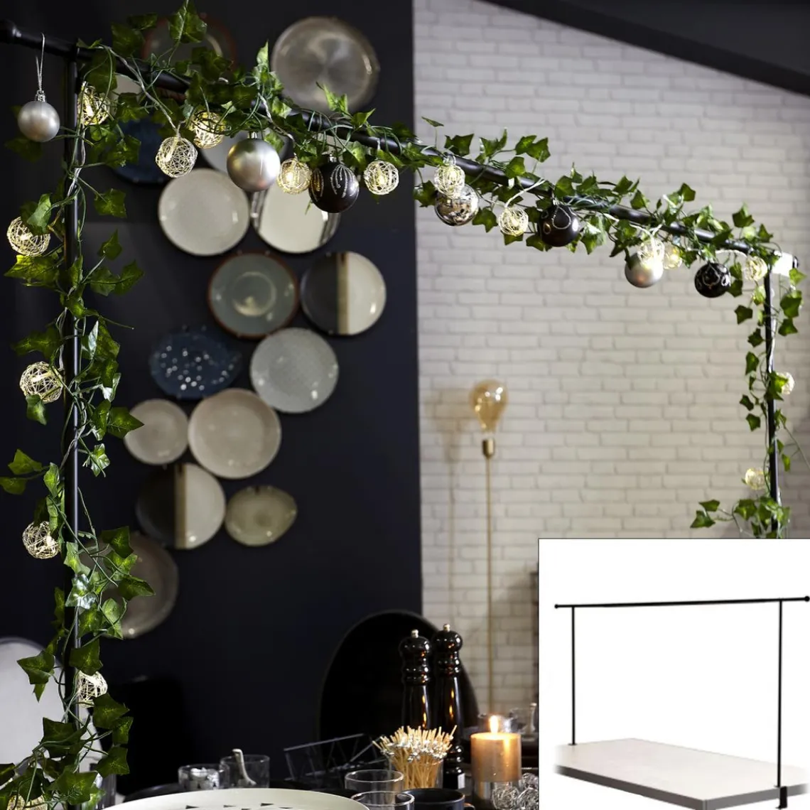 3S. x Home Barre Deco De Table Ajustable Int/Ext Noir M6 Outlet