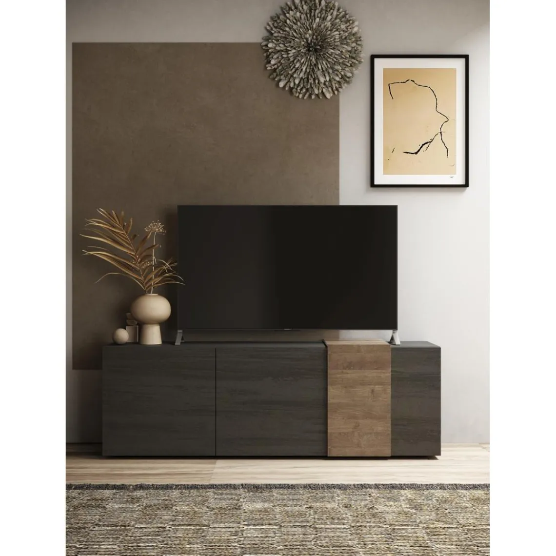 3S. x Home Base TV 3 portes battants panneaux de particules Best