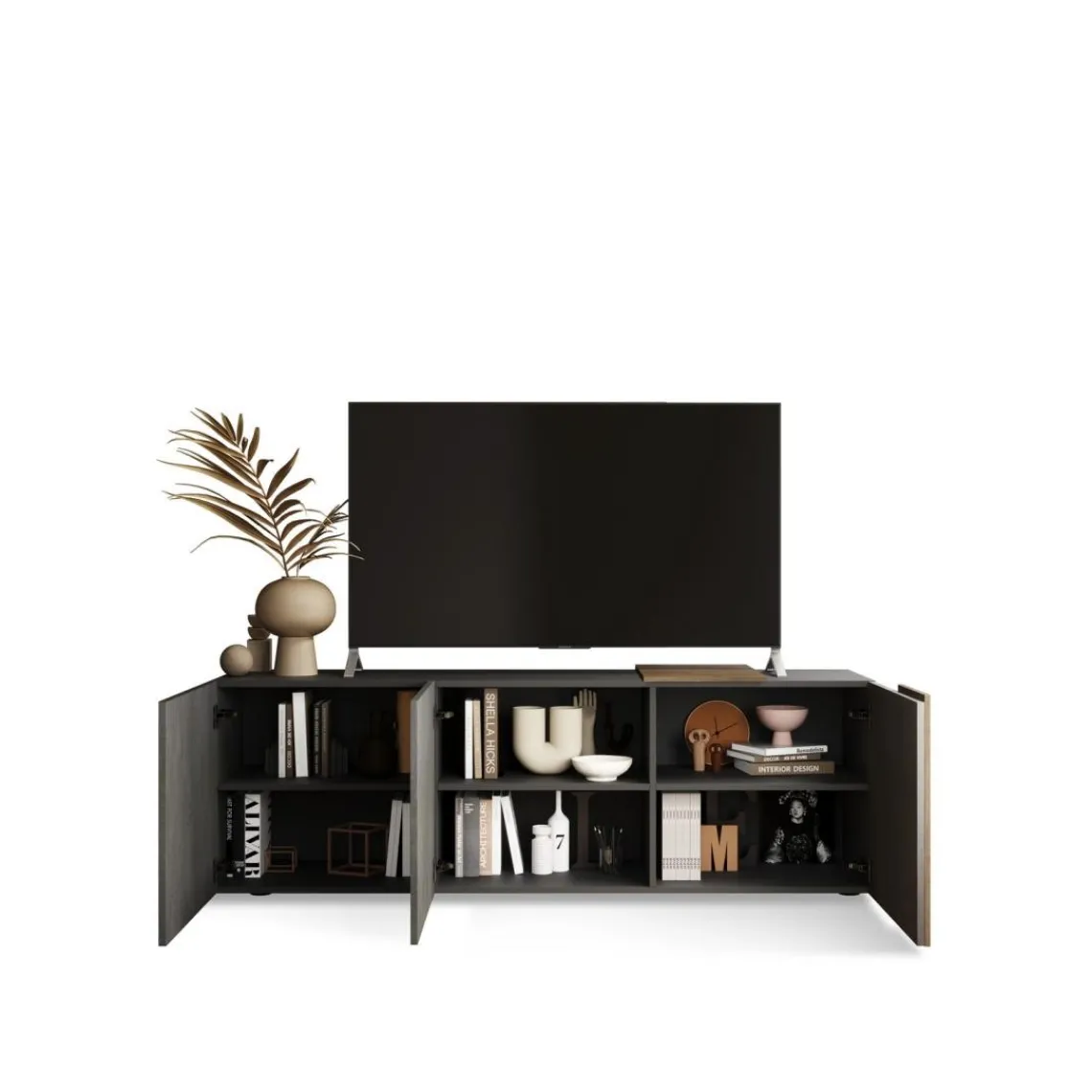 3S. x Home Base TV 3 portes battants panneaux de particules Best