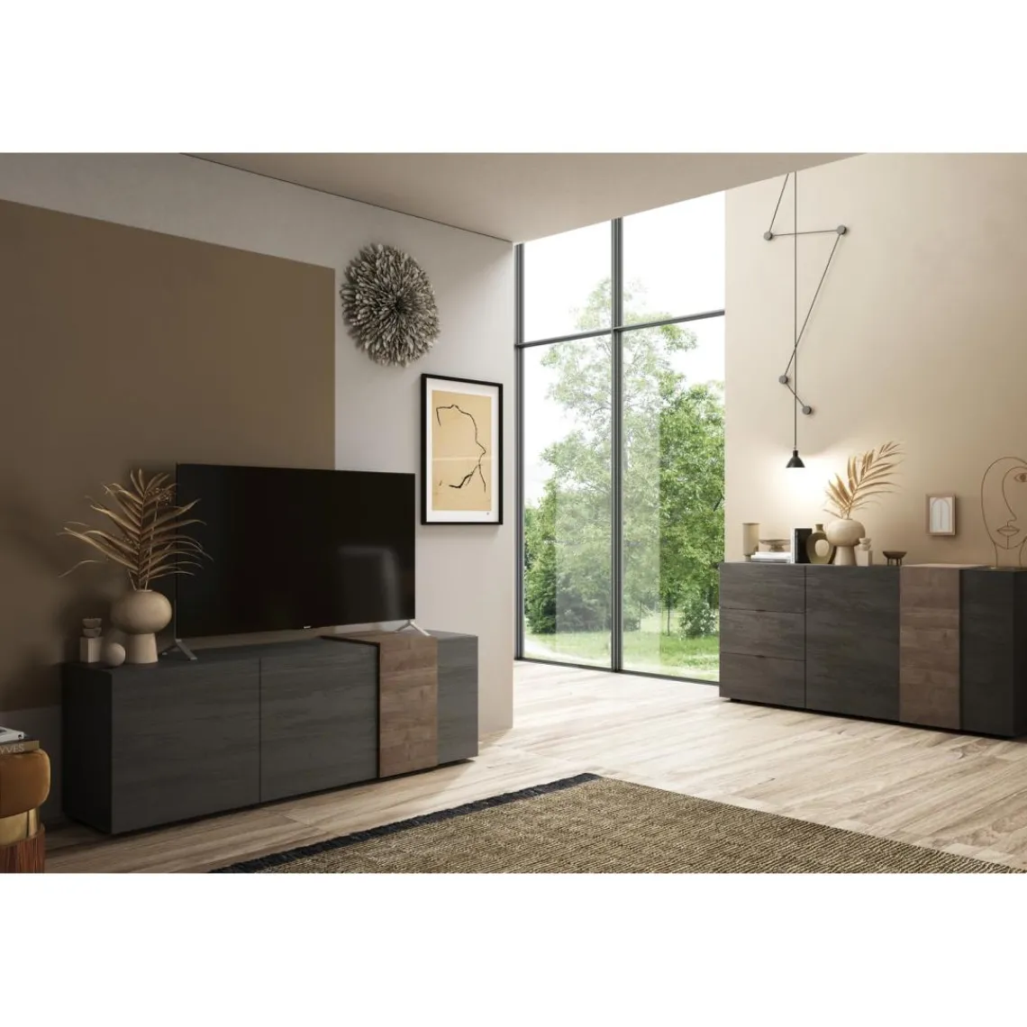 3S. x Home Base TV 3 portes battants panneaux de particules Best