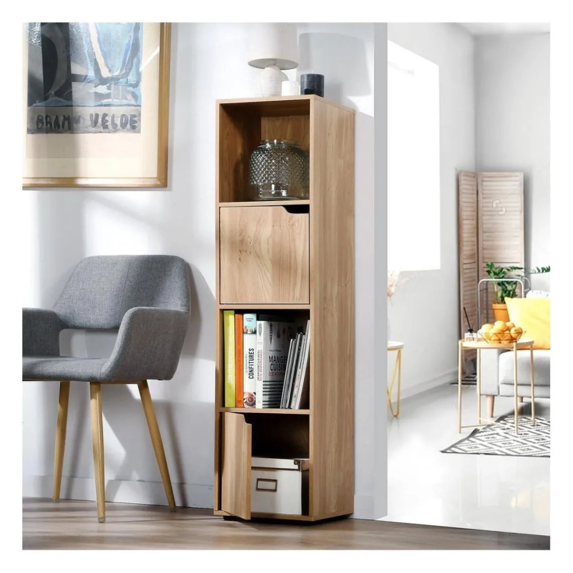 Calicosy Bibliothèque 4 Cases et 2 portes en bois Online