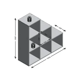 3S. x Home Bibliothèque 6 Compartiments Béton MEGA