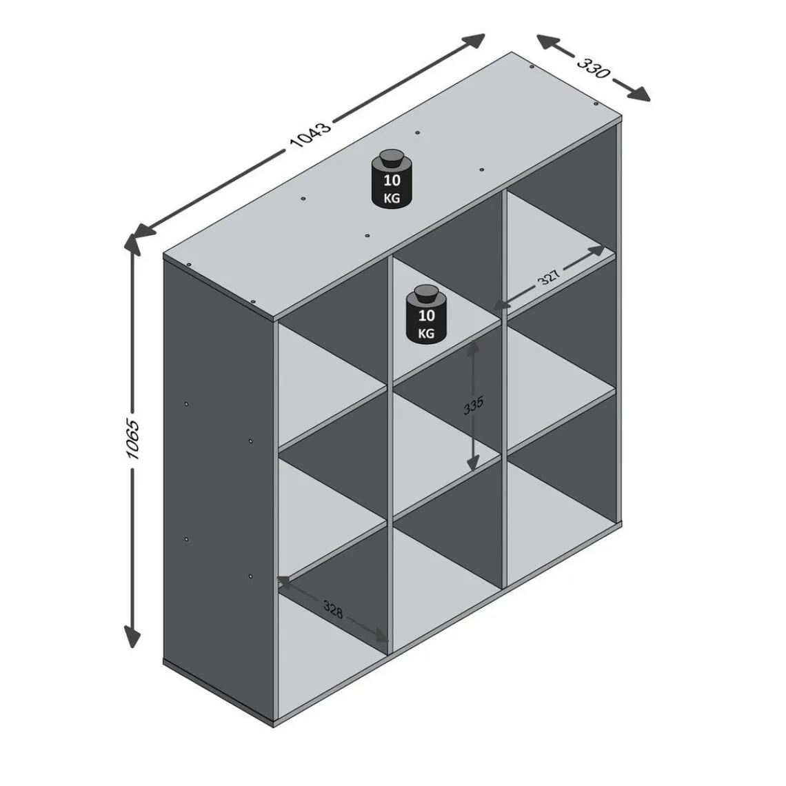3S. x Home Bibliothèque 9 Compartiments Couleur Béton MEGA Gris Clearance