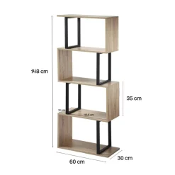 Calicosy Bibliothèque 4 Niveaux Décor Bois et Montants Métal Sale
