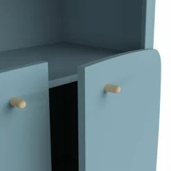 3 SUISSES Bibliothèque 2 tablettes et 2 Portes FIRMIANA bleu orage et pin naturel