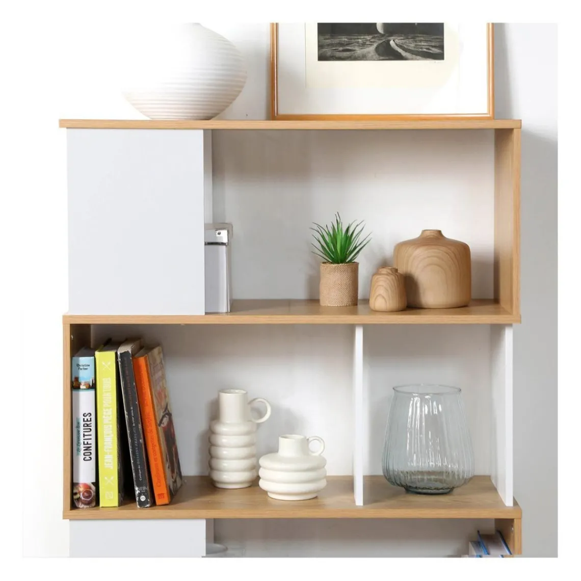 Calicosy Bibliothèque avec Décor Chêne en bois Blanc Discount