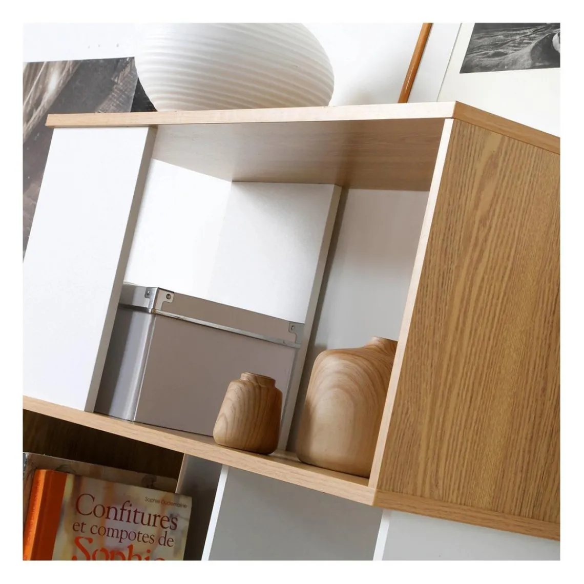 Calicosy Bibliothèque avec Décor Chêne en bois Blanc Discount