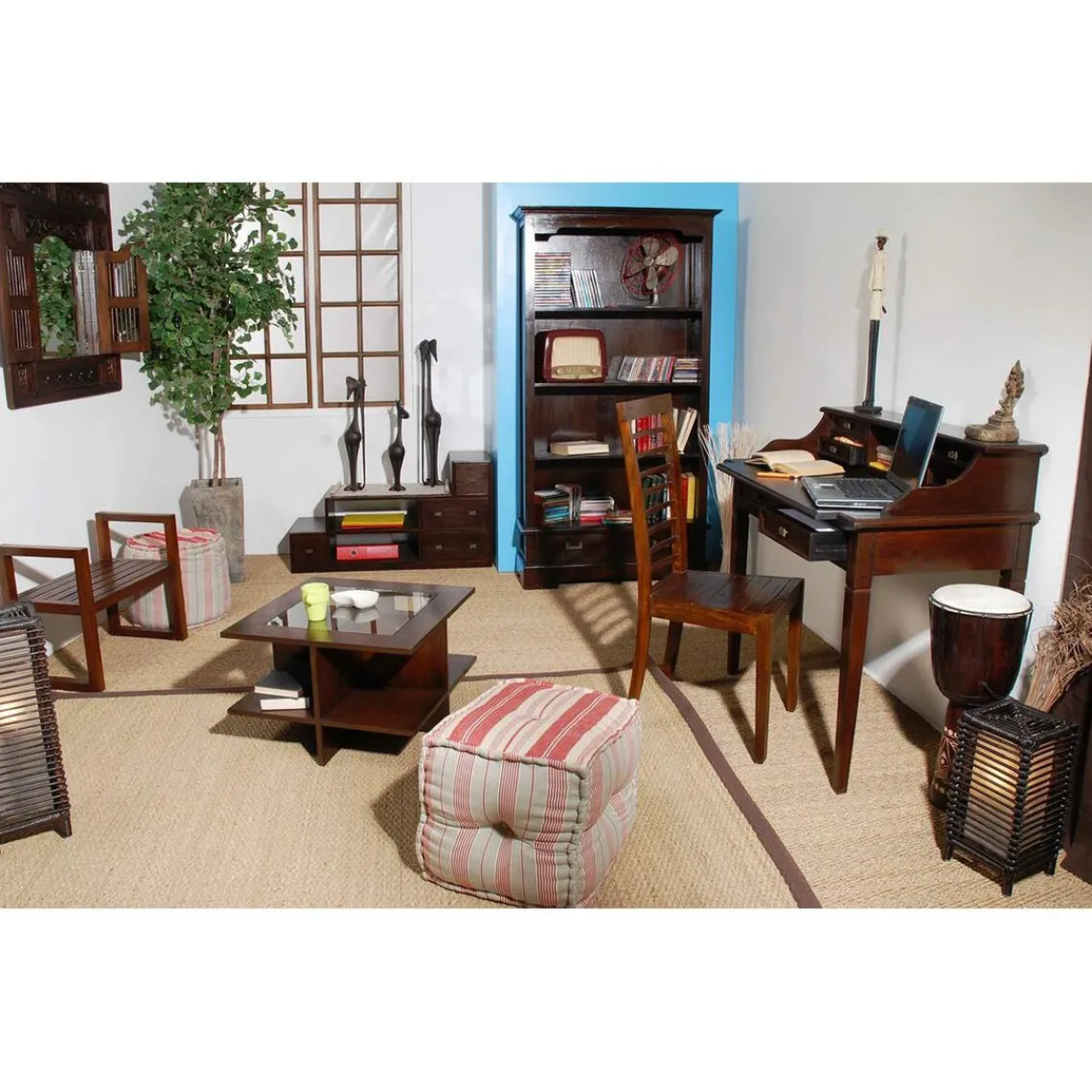 Macabane Bibliothèque EDEN 2 Tiroirs Bois Mindi 100 Cm Discount