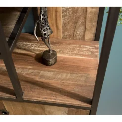 Macabane Bibliothèque Haute ALIDA 2 Portes Et 10 Open Space Bois Teck Recyclé Acacia Mahogany Et Métal