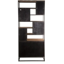 Macabane Bibliothèque Haute ALIDA 2 Portes Et 10 Open Space Bois Teck Recyclé Acacia Mahogany Et Métal