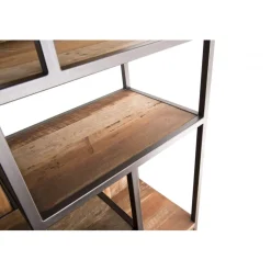 Macabane Bibliothèque Haute ALIDA 2 Portes Et 10 Open Space Bois Teck Recyclé Acacia Mahogany Et Métal