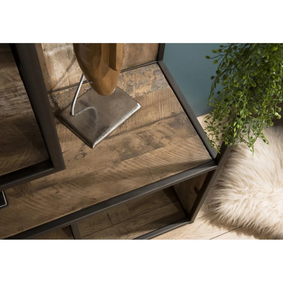 Macabane Bibliothèque SIXTINE 6 Niveaux Avec 6 Open Space Bois Teck Recyclé Acacia Mahogany Et Métal Online