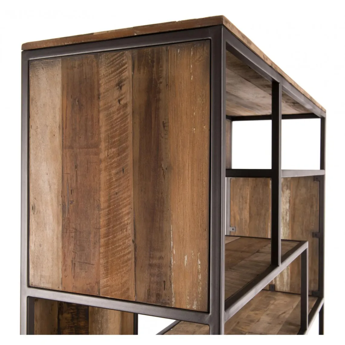 Macabane Bibliothèque SIXTINE 6 Niveaux Avec 6 Open Space Bois Teck Recyclé Acacia Mahogany Et Métal Online