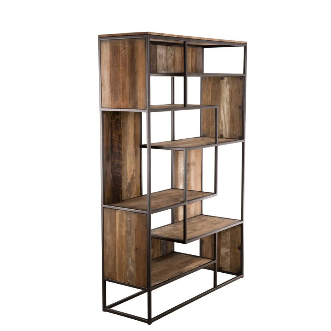 Macabane Bibliothèque SIXTINE 6 Niveaux Avec 6 Open Space Bois Teck Recyclé Acacia Mahogany Et Métal Online