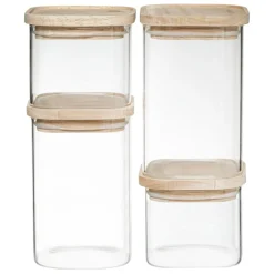 3S. x Home Bocal Verre de 4 Empilable et Bois New