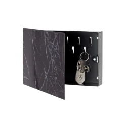 3S. x Home Boite de rangement en métal laqué noir motif marbre foncé avec 9 crochets Discount