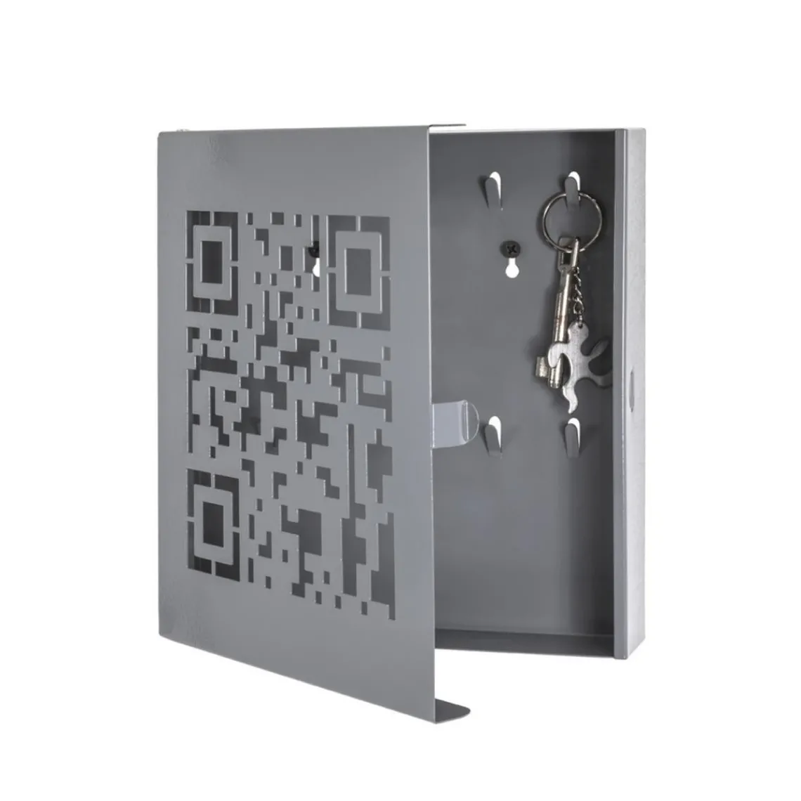 3S. x Home Boîte à clés avec 10 crochets à motif code QR découpé abstrait en Métal laqué Gris Hot