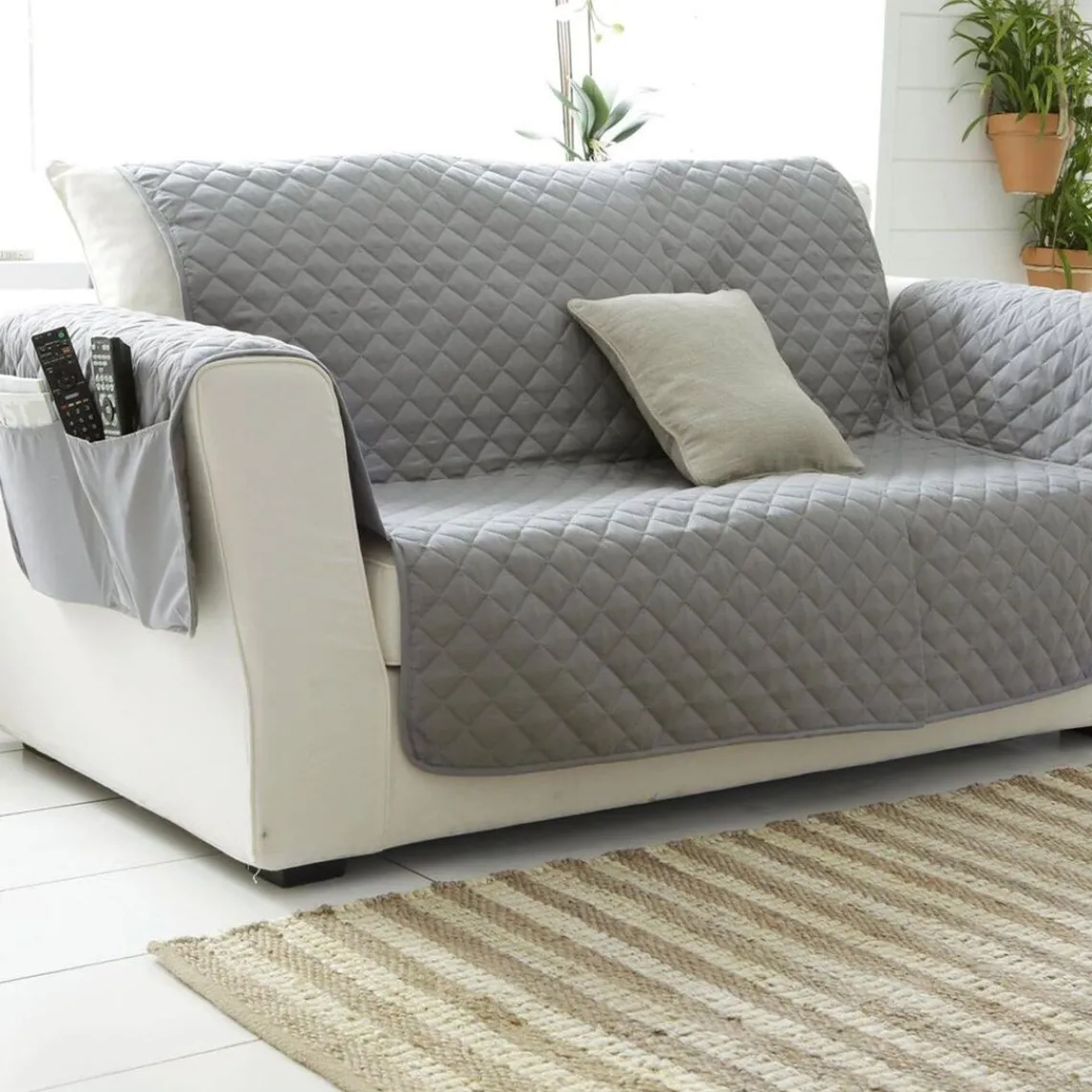 Becquet Boutis ou jeté de canapé universel piquage carreaux - Gris New