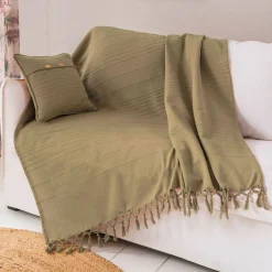 Becquet Boutis, plaid ou jeté de canapé uni en coton ORION- beige Ficelle