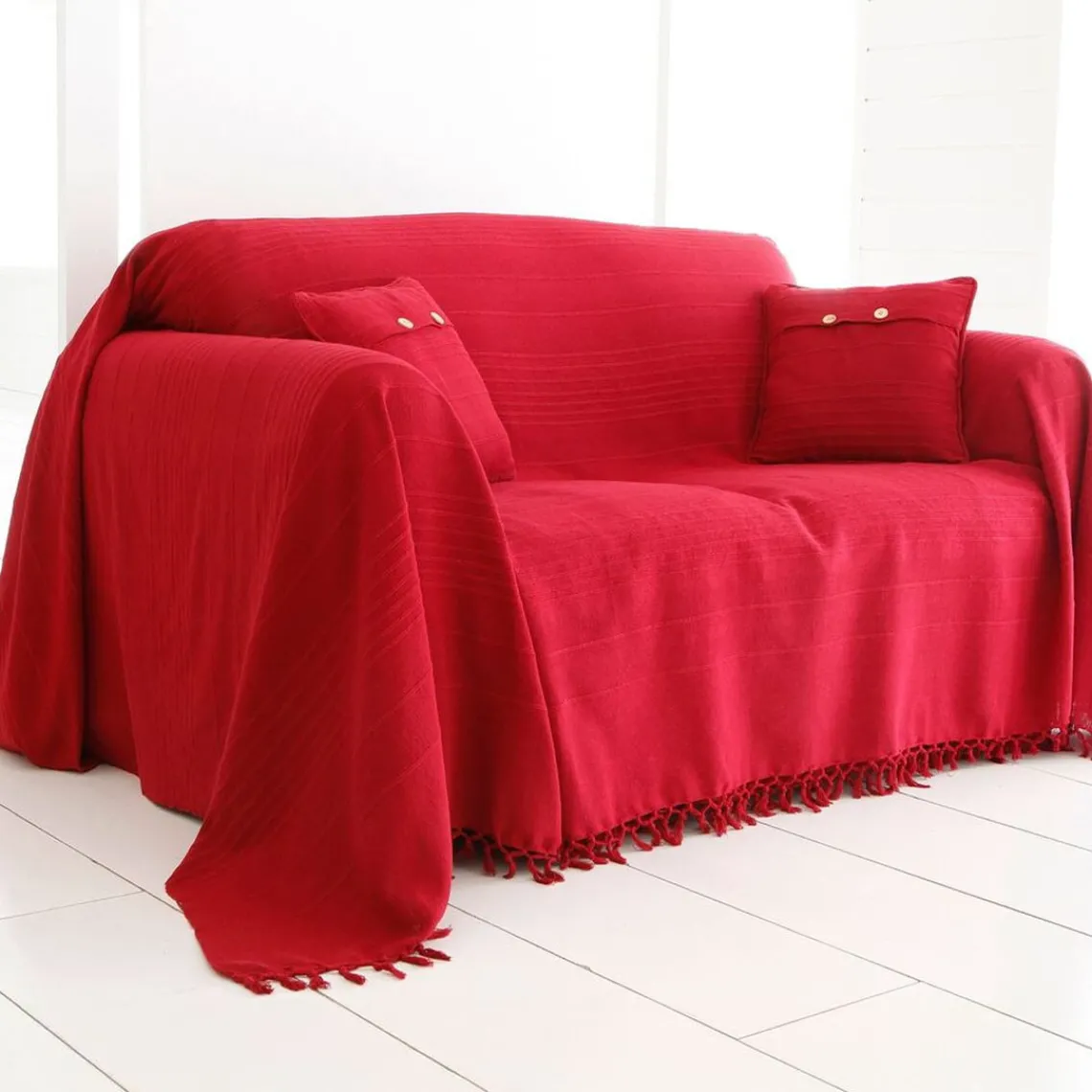 Becquet Boutis, plaid ou jeté de canapé uni en coton ORION - Rouge