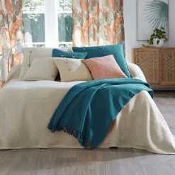 Becquet Boutis, plaid ou jeté de canapé uni en coton ORION bleu canard Hot