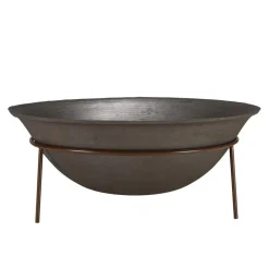 Macabane Braséro rond foyer en fonte sur pieds acier couleur rouille GREGOIRE Discount