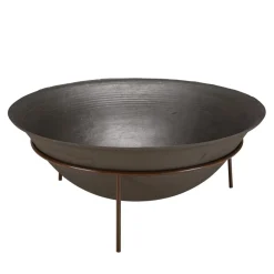 Macabane Braséro rond foyer en fonte sur pieds acier couleur rouille GREGOIRE Discount