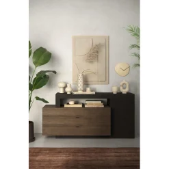3S. x Home Buffet 1 porte 3 tiroirs en panneaux de particules marron
