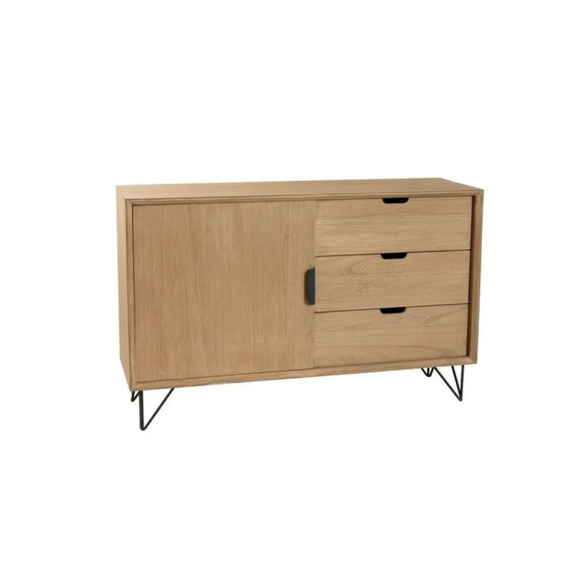 Macabane Buffet 1 porte 3 tiroirs pieds épingle en métal - Marron Clearance