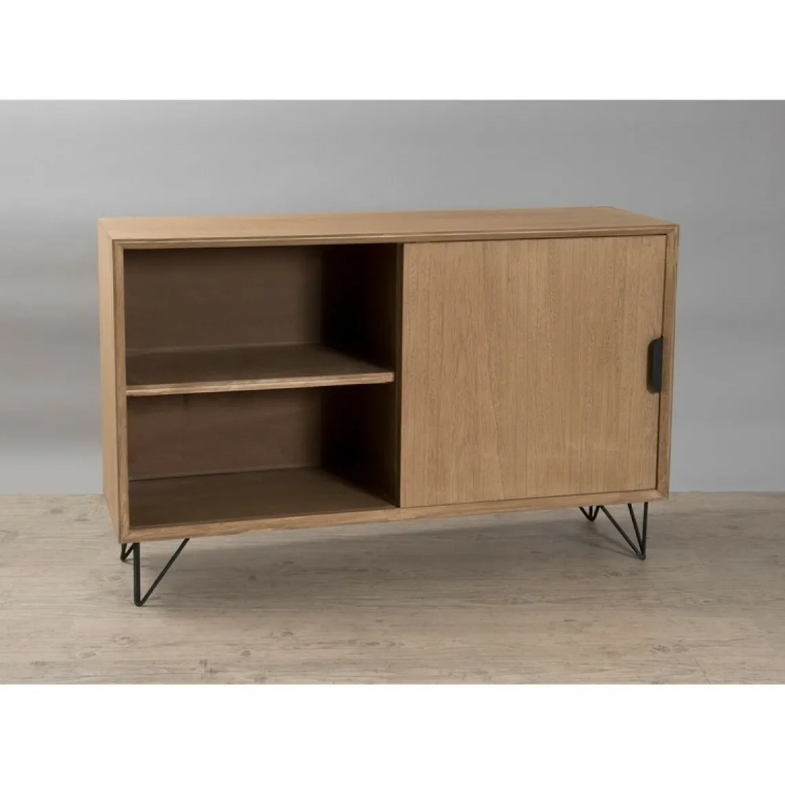 Macabane Buffet 1 porte 3 tiroirs pieds épingle en métal - Marron Clearance