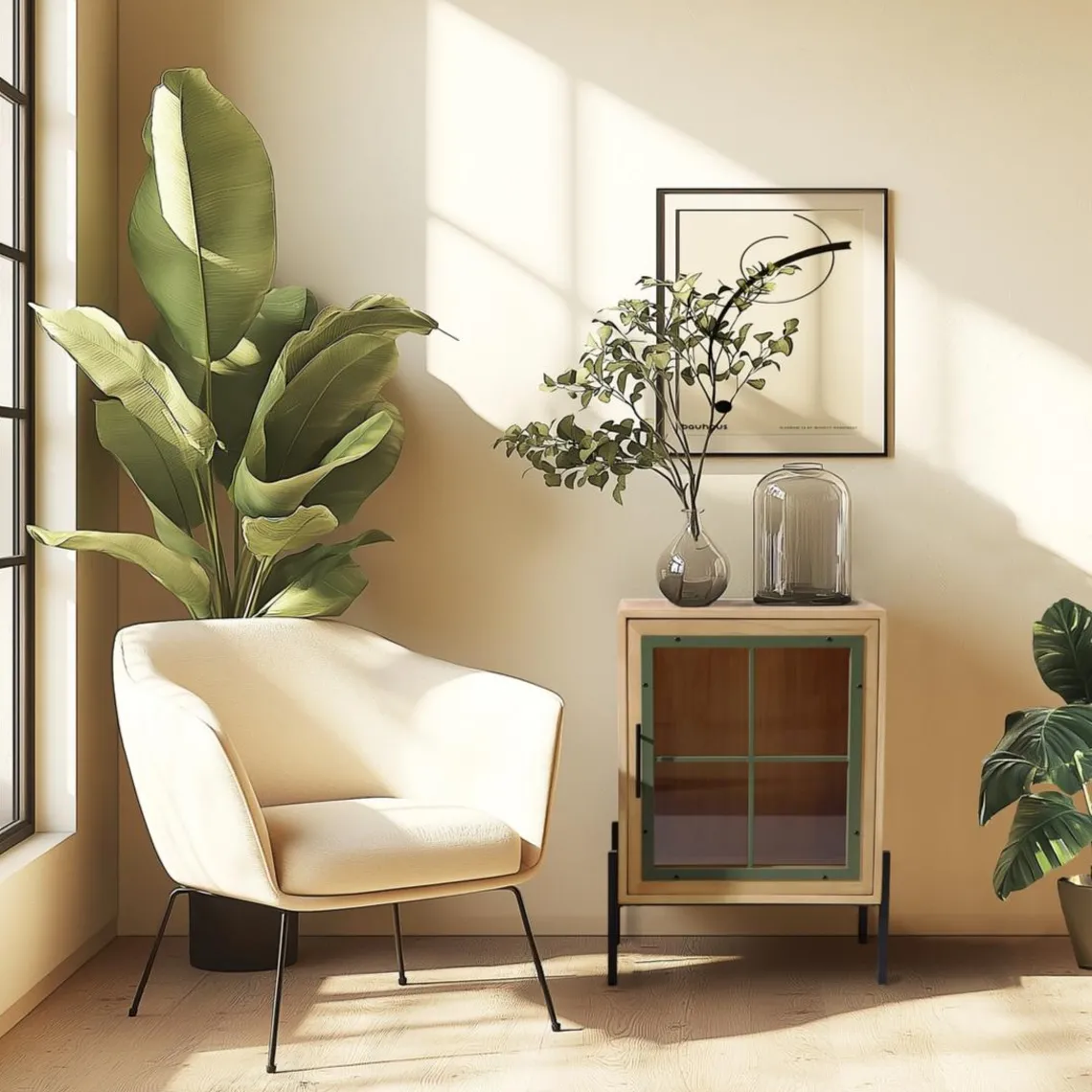 Macabane Buffet 1 porte vitrée encadrement vert pin et métal noir HELENA Discount